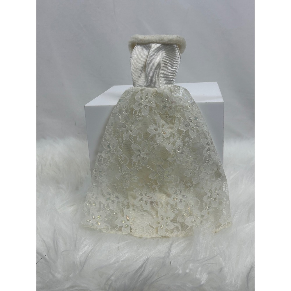 Barbie Doll Wedding Gown Dress OS White Excellent Lace Glitter Faux Fur Trim